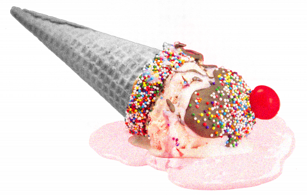 ice cream cone that has been spilled